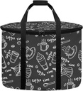 Portable Travel Slow Cooker Carrier Bag Insulated Leak-proof Slow Cooker Carrier Compatible with 6-8 Quart Crock Pot with Easy to Clean Lining Black Coffee Print