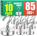 MIKEDE Magnetic Hooks, 85 Lbs Heavy Duty Earth Magnets with Hooks for Cruise Cabin, 10 Pcs Strong Locker Magnetic Hooks for Hanging, Metal Magnetic Hanger for Classroom, Grill, Fridge, Kitchen