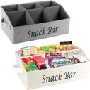 Snack Organizer for Countertop, 2 Pack Fabric Snack Container with Handles, 6 Compartment Snack Box Container Snack Basket, Snack Bar Station Decor, Kitchen Pantry Organizer and Storage