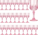 7OZ Plastic Wine Glasses, 24Pcs Pink Reusable Drinking Cups Vintage Champagne Flutes, Plastic Crystal Water Goblets for Parties Stemmed Shatterproof Drinking Glasses for Wedding, Toasting Party