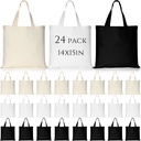 24 Pack Canvas Tote Bags Bulk 14'' x 15'' Sublimation Blank Cotton Cloth Bags Reusable Lightweight Grocery Shopping Tote for Women DIY Crafts Party Gift Activity