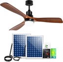 52" Solar Ceiling Fans for Outside 3 Speeds, Outdoor Ceiling Fan with Light & Battery, Quiet Wood Walnut Fan with Adjustable Thermostat for Gazebo, Patios