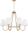 Capital Lighting 452761MA Julia Transitional Soft White Fabric Stay-Straight Shades Chandelier, 6-Light 360 Total Watts, 26" H x 36" W, Matte Brass