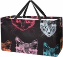 Reusable Grocery Bags for Women Large Kitten Faces with Colors Seamless Pattern Shopping Tote Bag for Beach Groceries Picnic