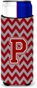 Letter P Chevron Maroon and White Ultra Beverage Insulators for slim cans