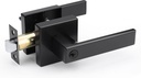 1 Pack Matte Black Keyed Alike Entry Door Lever, Reversible Door Handle with Lock and Same Keys, Square Interior Lockset for Bedroom, Bathroom
