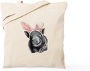 CafePress Lucy The Pig Celebrates Easter Tote Bag Reusable Natural Beige Canvas Shopping Bag