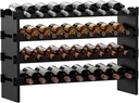 Bambloom Wine Rack Freestanding Floor, Wooden Stackable Bottle Storage Rack for Kitchen,Cellar. 36 Bottles Wine Holder Display Shelves for Champagne(Black)