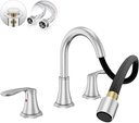 Phiestina 8 Inch Brushed Nickel Widespread Bathroom Faucet - Pull-Out Sprayer, Metal Pop-Up Drain, Water Supply Lines, 2 Handles for 3-Hole Sinks,WFTY36CL-BN
