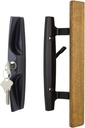 Lanai Sliding Glass Door Handle Set with Oak Wood Pull in Black Finish, Includes Key Cylinder, Standard 3-15/16” CTC Screw Holes, 1-1/2" Door Thickness