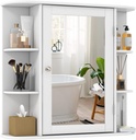 Tangkula Bathroom Medicine Cabinet with Mirror, Wall Mounted Home Storage with Door & 6 Open Shelves, Adjustable Shelves, Mirrored Bathroom Wall Cabinet (White)