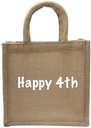 HAPPY 4TH! | Handmade Multipurpose Resuable Jute Bag/Totes For Men & Women (Natural/, 8"X8"X4")