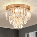 Crystal Flush Mount Ceiling Light 3-Tier Modern K9 Crystal Chandelier Gold Mini Round Hanging Pendant Light Luxury Chandeliers for Living Room Bedroom Dinning Room Hallway