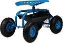 Sunnydaze Rolling Garden Cart with Seat - Garden Stool with Wheels and Adjustable 360-Degree Swivel Seat - Utility Tool Tray and Storage Basket - Blue