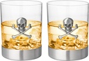 Skull & Skeleton Crossbones Pewter Whiskey & Wine Drinking Glasses - 11oz Set of 2 - Water, Rum, Brandy & Scotch Glass, Elegant, Skeleton Crystal Cup, Gifts for Men & Women, Old Fashioned Glass