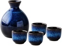 5 Piece Japanese Sake Set, Navy Blue Ceramic Cup Crafts Wine Glasses, Wine Glass Set for Warm/Cold Sake Service, for Home Decor Best Gift for Family and Friends