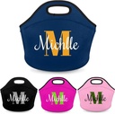 Personalized Neoprene Lunch Bags Lunch Tote Bag for Girl Boy, Custom Gift Lunch Box for Woman Man Black