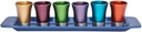 Yair Emanual Set of 6 Small Kiddush Goblets Cups with Tray Aluminum Multicolor Judaica (GS-6A)