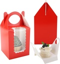 Individual Cupcake Boxes 4x4x5 Inches Disposable Pastry Tray Boxes, With Window Insert and Handle, Perfect for Parties, Birthdays, Bakery Wrapping and Events Containers (Red-50Pack)