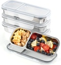 Stainless Steel Snack Containers with Lids- 2 Compartments Bento Lunch Snack Boxes for Adults - Reusable Meal Prep Lunch Box for Home Travel (2compartment4PCS)