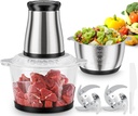 2-Speed Food Processor, Electric Meat Grinder Food Chopper with 8 Cup Glass Bowls& 8 Cup Stainless Steel Bowl for Kitchen, Vegetable, Onion, Garlic, Salad, Fruit, Nuts