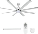 72" Ceiling Fans with Light and Remote, Energy Saving Super Quiet 6-Speed Ceiling Fan with 3CCT Dimmable Light for Farmhouse Gym Garage Indoor Outdoor, 8 Aluminum Blades, Reversible, Silver