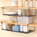 2 Pack Hanging Under Shelf Storage Basket Organizer,Expandable Under Shelf Storage,Metal & Black,Heavy Duty Slide-in Storage Baskets,Space Saving for Cabinet,Desk,Pantry,Kitchen