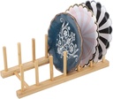 Jiawu Dish Rack, Dish Drying Rack, Dish Drainer Rack with 6 Slots, Wooden Plate Rack Holder for Kitchen Counter, Compact for Space-Saving Storage