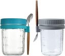 2sets Glass Mason Jar Cups Oatmeal Mug Overnight Oats Jar Leakproof Breakfast Cup for Travel Oatmeal Portable