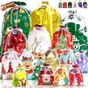 MOKANI Christmas Drawstring Gift Bags, 32Pcs Xmas Wrapping Bags Large Medium Small for Presents with 32Pcs Tags for Birthday Holiday Party