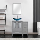 eclife 36" Modern Bathroom Vanity Sink Combo Freestanding Cabinet with Small Side Cabinet, Blue Boat Glass Vessel Sink, Water Save Faucet, Drain (Gray+A29BU)