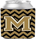Caroline's Treasures CJ1050-MCC Letter M Chevron Black and Gold Can or Bottle Hugger Cooler Washable Drink Sleeve Collapsible Beverage Insulated Holder, Can Hugger, Multicolor