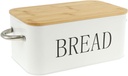 Bread Box with Bamboo Cutting Board Lid and Handle Metal Bread Storage Container Vintage Bread Organizer Keep Bread Fresh Bread Holder 30x18.5x13.5cm Bread Keeper White Bread Bin for Countert