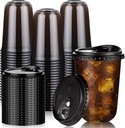 KesaPlan 100 Pack 16oz Black Plastic Cups with Lids, Disposable Round Bottom Stemless Glasses with Sip Lids, To Go Iced Coffee Drinking Cups for Halloween Party Wedding Catering Events