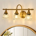 Gold Vanity Light Vintage 3 Light Bathroom Lighting Fixtures Over Mirror Wiht Glass Shade.