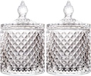 Saim Crystal Glass Jar with Lid, 2 PCS Decorative Candy Jar 3.4inch Candy Cookie Jars, Buffet Jar Biscuit Containers Food Storage for Christmas Halloween Wedding Party- Transparent