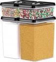DWËLLZA KITCHEN Large Airtight Food Storage Containers - Clear Plastic Bulk Food Pantry & Kitchen Storage Containers for Flour, Sugar and Baking Supplies 4 Pcs. BPA-Free, Keeps Fresh & Dry (Black)