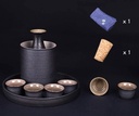 Sake Set Pottery Ceramic Sake Set + Warmer Pot Tray, Japanese Pottery Hot Saki Drink, 8-Piece Include 1 Warming Pot 1 Tray 1 Sake Bottle 6 Cup