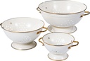 Metal Colander Set of 3, Strainer Basket with Handles perfect for Spaghetti, Pasta, Berry, Vegetable, Fruit, Solid Base Powder Coated Kitchen Essential Strainer Set, 1 & 3.5 & 5 Qt (Cream)