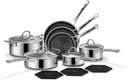 Pots and Pans Set Non Stick, 14 Pcs Hybrid Stainless Steel Cookware Sets, Non Stick Frying Pans, Saucepans, Saute Pan & Stock Pot, PFOA Free Kitchen Skillet,Induction Compatible