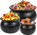 3 in 1(12.8",9.8”, 7.7”) Package Halloween Large Witches Cauldron Kettles, Black Plastic Witch Pots Candy Holder Treats & Punch Bowl for St. Patrick’s Day Halloween Party Supplies Indoor Outdoor Decor