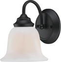 Westinghouse 6117300 Harwell Traditional One-Light Indoor Wall Light Fixture, Matte Black Finish, White Opal Glass