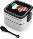 Ireland Flag and U.S. Flag Portable Bento Box with Handle 2 Compartment Leak-Proof Stackable Lunch Box for Work Picnic Camping