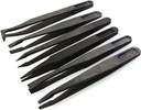FEITA Precision Plastic Tweezers Kit - Plastic Anti static Tweezers Set Pickup Craft Electronics DIY Repair Tool - Black - 6Pcs