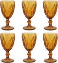 Pure Amber Wine Glasses 6Pcs a Set Solid Colors Glass Goblets Colorful Dishwasher Safe Colored Glassware With An Embossed Vintage Never Fade Colored Goblets Pattern Like Crystal (Glass, Amber)