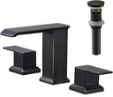 Waterfall Bathroom Vanity Sink Faucet 2 Handle 3 Hole Luxury Widespread Deck Mount,Brass Oil Rubbed Bronze Metal Pop Up Drain Supply Hose