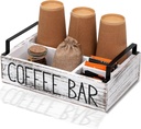 LYJWOO6D Coffee Station Organizer Wooden Coffee Pod Holder and Bar Accessories for Countertop,Farmhouse Kcup Pod Holder Organizer with Handle,Tea Condiment storage Box Decor-Rustic White