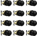 Probrico Closet Door Knobs in Matte Black Interior Doorknobs for Hallway Indoor, No Lokcing Door Handles with Round Knob, Universal Right/Left Handed Door Use, 12 Pack