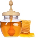 Glass Honey Dispenser Pot 16oz, Honey Jars with Wooden Dipper and Lid, Clear Honey Jar Container for Kitchen and Tea