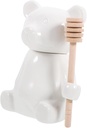 Ceramic Honey Pot with Wooden Dipper Stick - Bear Shape Jar for Honey Jam and Seasoning Storage - Decorative Kitchen Container 5.82X4.64X3.34 Inches